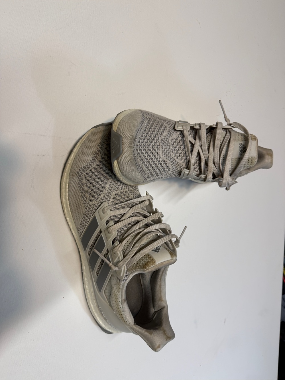 adidas Ultra Boost Men’s Athletic Running Shoes in Light Gray and Cream - Picture 2 of 13
